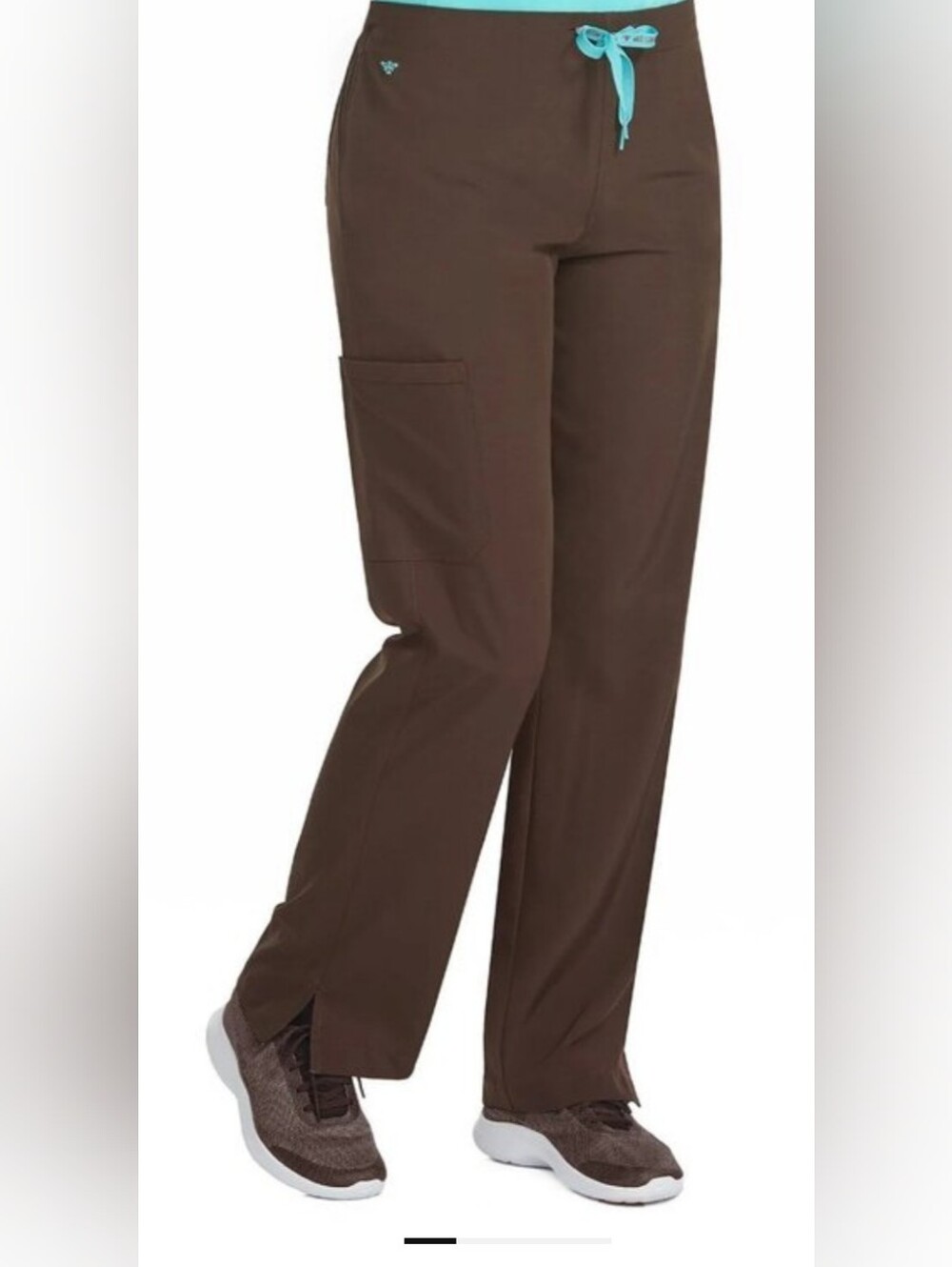 Med Couture Chocolate Scrub Pants with Teal Drawstring 8719 Small Tall